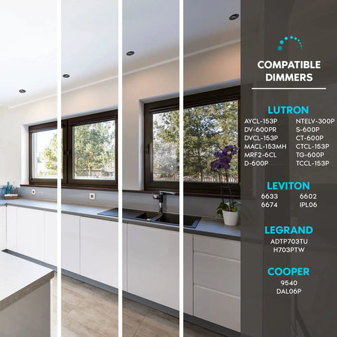 Modern kitchen with 4 Pack 3 Inch Adjustable LED Gimbal Recessed Lighting With J Box Dimmable Canless Downlights installed.