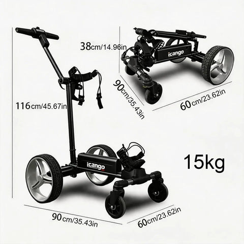 Built Tough Smart Follow Electric Golf Push Cart With Dual Radar Tracking and App Remote Control One Click Foldable Frame, 15kg weight.