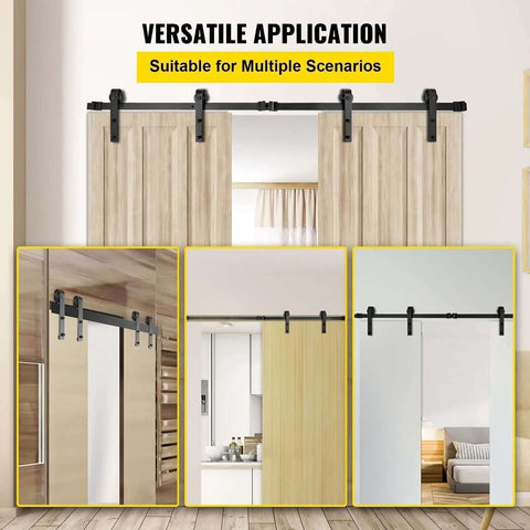 Heavy Duty Double Sliding Barn Door Hardware Kit In Black Carbon Steel For Smooth Quiet Operation Monorail System Easy To Install