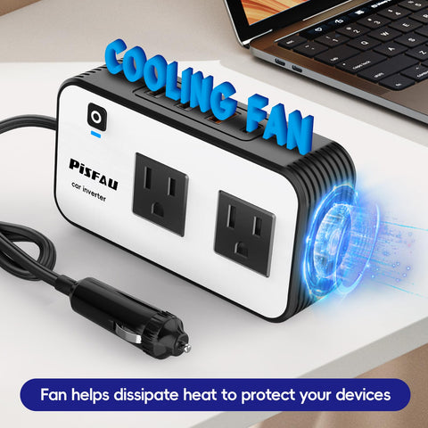 200W Car Power Inverter With Dual 110V AC Outlets And Four USB Ports Including 20W USB-C Fast Charge And 18W Quick Charge