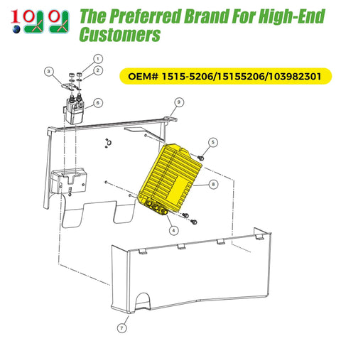 Diagram showing parts layout for DC Speed Motor Controller For Club Car Precedent 2014-2019 Models, 48V 250A With MCOR3 Throttle