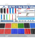 Open kit of 430 Pieces Two To One Heat Shrink Tubing Kit For Wires Industrial Marine Grade Waterproof Heat Shrink Wrap