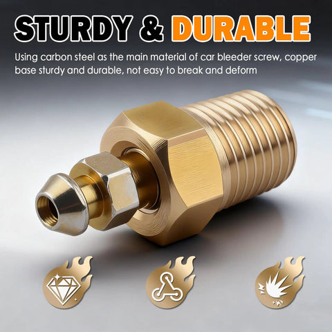 Built Heavy Duty Brake Bleeder Screws With Solid Copper Bases For Sweet Street Builds And Zero Mess Fluid Checks On Any Pro Car Caliper Race Setup, close-up of a sturdy copper base bleeder screw.