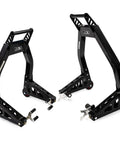 Universal Front And Rear Motorcycle Stand Lift Combo In Black With Front Fork Roller And Swingarm Y Lift And Paddle Lift