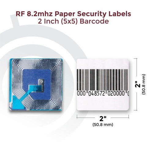 2x2 Inch White RF 8.2MHz Paper Security Labels With Fake Barcode Checkpoint Compatible Anti Theft EAS Loss Prevention
