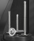 Size 8 Self Tapping Screws Assortment Kit For Metal, 410 Stainless Steel Self Drilling Screws in various sizes displayed on a stand