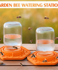 8 Pack Silicone Bee Feeder for Mason Jars Watering Station Beekeeping Drinking Equipment with Glass Jars on wooden table