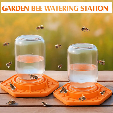 8 Pack Silicone Bee Feeder for Mason Jars Watering Station Beekeeping Drinking Equipment with Glass Jars on wooden table