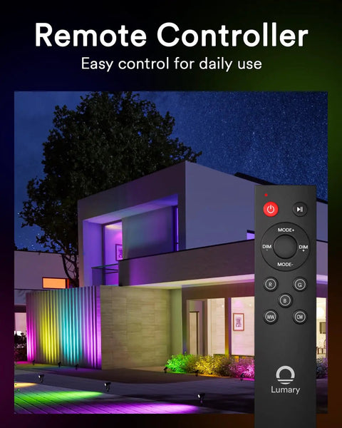 56Ft Smart Landscape Lights Waterproof 6 Pack Low Voltage RGBAIWW Color Changing Spotlight Outdoor Lights; remote controller visible
