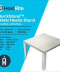 22 Inch Water Heater Stand For Up To 52 Gallons, Unassembled QuickStand System with galvanized steel frame and safety clips.