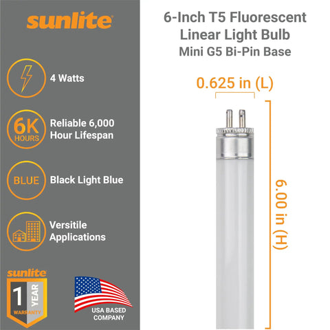 4 Watt T5 Linear Fluorescent Light Bulb 6 Inch Mini Bi Pin Base Black Light Blue For Parties And Events Perfect For Glow Decor