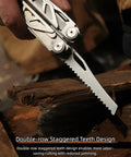 Beast Mode All In One Survival Multitool Pliers With 420 Stainless Steel Build featuring double-row saw cutting wood