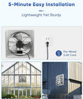 20 Inch Shutter Exhaust Fan With 1.65 Meter Power Cord High Speed 3500 CFM Wall Mounted Vent Fan displayed in greenhouse and building.