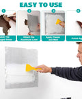 3 Piece Drywall Repair Kit For Large Holes And Cracks Self Adhesive 12 By 12 Inch Patches With Sandpaper And Scrapers in use