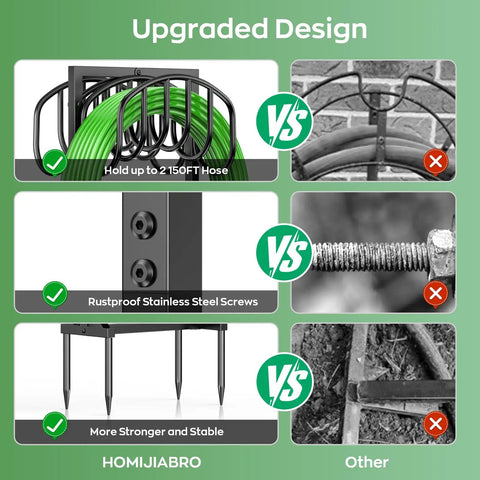 Comparison of Heavy Duty Metal Freestanding Hose Holder That Holds Two 150 Ft Hoses Rustproof Garden Hose Storage With Four Spikes