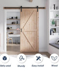 36 Inch By 84 Inch Wood Barn Door With Six Point Six Feet Hardware Kit Included K Shape Solid Spruce Panel Interior Sliding Door For Home Or Office Rustic Modern Look Easy Assembly Smooth Quiet Track System Durable Construction installed in a living space