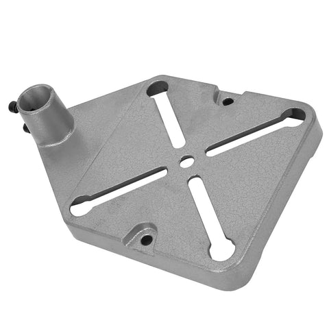 Base plate of Universal Bench Clamp Drill Press Stand, metal construction, designed for woodworking and metal projects