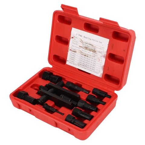 10 Pcs Motorcycle Internal Bearing Puller Kit With Storage Case Rock Solid Hardened Steel Jaws, set in red case, showing various sizes.