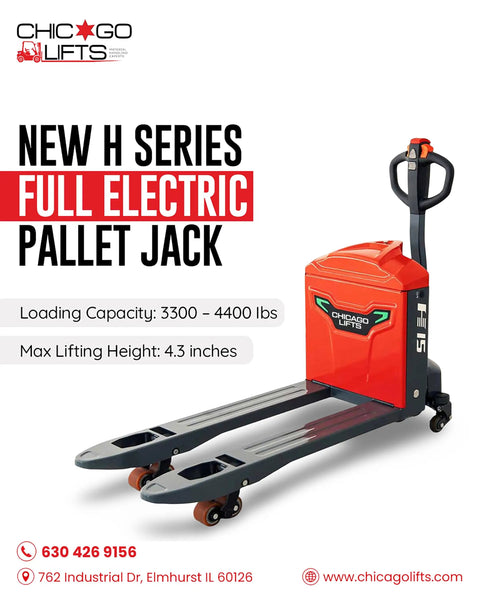 Robust Chicago Lifts Full Electric Pallet Jack 4400 Lb Capacity With 48 Inch By 27 Inch Fork Size For Heavy Duty Warehouse Moving And Logistics.