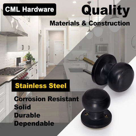 Matte Black Passage Door Knob With Round Ball Handle Keyless Interior Door Hardware For Hallways And Closets No Locking