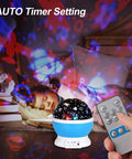Child sleeping under colorful stars with 360 Degree Rotating Star Projector Night Light For Kids With USB Cable, remote in hand