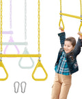 Child swinging on Backyard Trapeze Swing Bar Sixteen Point Five Inch With 47 Inch Coated Chains And Two Snap Hooks Easy Install