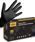TitanFlex black heavy-duty nitrile exam glove worn on hand; 6-mil, Large, 100-count box