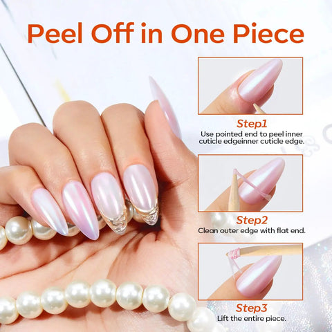 Gel Polish Liquid Latex Nail Barrier With Peel Off Barrier Stick For Mess Free Manicures, step-by-step peel-off process