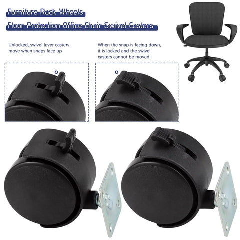 Four Pack 2 Inch Plastic Furniture Casters With Nylon Swivel Plate And Brakes For Shelves Tables File Cabinets Each Caster Supports About 110 Lb Smooth Rolling Swivel Action