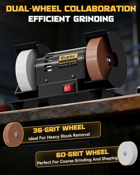 Built Like A Tank 3 Inch Mini Bench Grinder With Knockout Variable Speed Up To 10000 Rpm And Ac Adapter featuring dual grinding wheels for efficient sharpening.