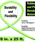 Hybrid Air Hose 3/8 Inch By 25 Feet, 300 PSI Heavy Duty And Lightweight, rubber and PVC blend, durability and flexibility chart