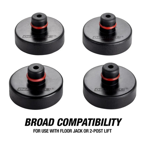 Set of four Tesla Jack Pads For Model Y, 3, S, X Rubber Lift Pads With Storage Bag showing broad compatibility with jacks