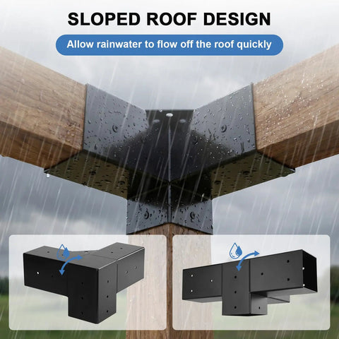 Beefy Heavy Duty Pergola Kit With 3 Way Corner Gazebo Brackets For Patio Backyard Outdoor DIY Hardware, Stable Support, Weatherproof, Sloped Roof Drainage Design, Easy Install