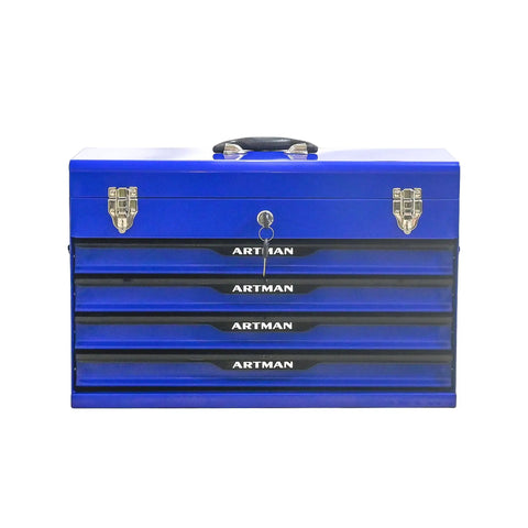 20 Inch Steel Portable Tool Box With Drawers Tool Storage Box Organizer With Metal Lock Closure Powder Coated Blue Cabinet