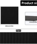Twenty Two Piece Adhesive Foam Squares With Heavy Duty Hold Anti Slip Soundproof Cushioning For Rock Solid Vibration Dampening Furniture Sliders No Fuss Black Backing, showing size and thickness of 4x4 inches and 1.5mm.