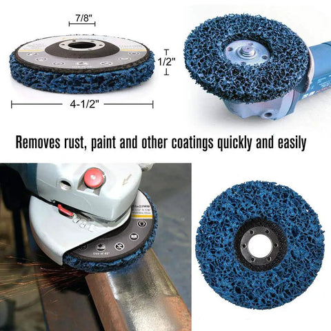 Grab And Go All In One Flap Disc Kit For Angle Grinder 4.5 Inch 11 Piece with stripping disc on grinder in use on metal