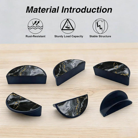 Black White Gold Fluid Art Cabinet Pulls Pack 3 Inch Center Semicircle Drawer Handles Marble Pattern Solid Metal Build Sleek Dope Style Kitchen Vanity Bathroom Cabinet Hardware displayed on wood surface