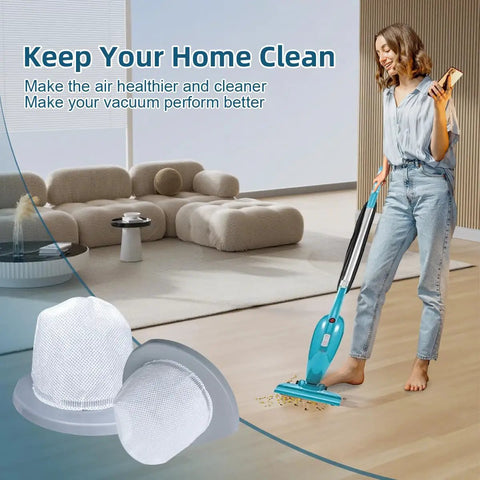 Replacement Vacuum Filter Set For Featherweight Stick Vacuum 2033 Series includes mesh and foam filters with vacuum in use