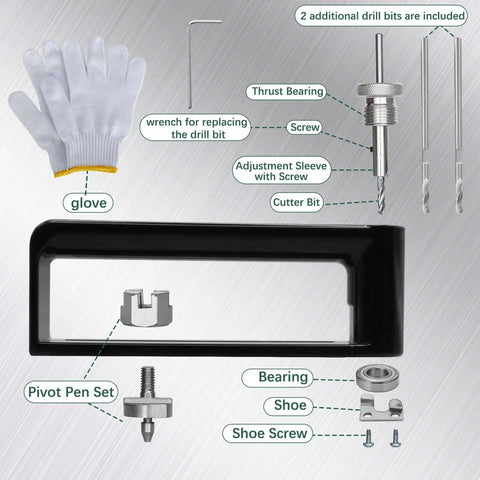 Front view of Amazon adjustable sheet-metal hole cutter kit with 2 drill bits, black frame, glove, wrench