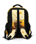 Back view of Dope Starry Floral Patriot Bee Print Backpack For Unisex Use with adjustable straps and bee print design.