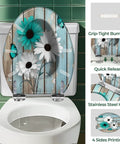 Toilet Seat Elongated Quiet-Close for Farmhouse Use with floral design, stainless steel hinges, and quick release features.
