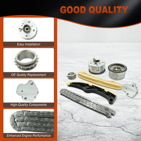 Timing Chain Kit With Intake And Exhaust VVT Gear Sprockets Two Piece Plug And Play For 2012 To 2016 Hyundai Accent Kia Rio Forte5 Soul