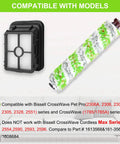 Replacement Parts Kit For Bissell CrossWave Pet Pro 2306A And CrossWave 1785 Series brush and filter on green background.