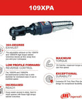 Three Eighth Inch Air Ratchet Wrench With 76 Foot Pound Torque And 220 RPM Delivers Deep Reach And Easy Forward And Reverse Control