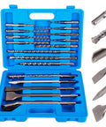 17 Piece SDS Plus Rotary Hammer Drill Bits And Chisel Set For Concrete And Masonry with Storage Case in blue