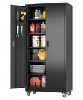 Industrial Metal Garage Storage Cabinet On Wheels With 5 Adjustable Shelves Heavy Duty Steel Organizer Opened Showing Contents