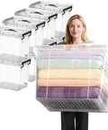 No Fuss Big 40 Pack 90 Qt Clear Plastic Storage Bins With Snap Lock Lids heavy duty stackable containers holding blankets.