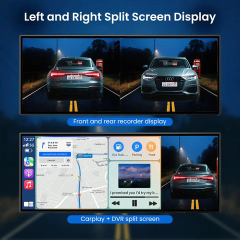 11.5 Inch Wireless CarPlay Screen For Your Ride With Apple CarPlay And Android Auto split screen display of maps and dash cam footage
