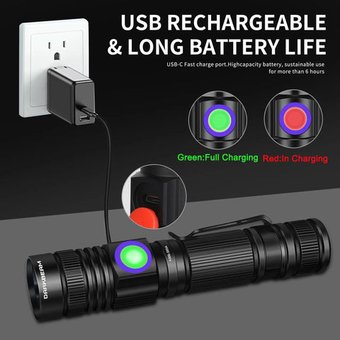 Rechargeable USB 395nm UV Black Light Flashlight Mini Ultraviolet LED Torch showing charging status indicators
