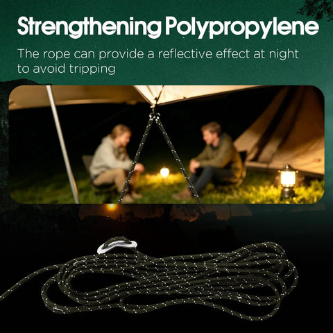 8 Pack 4mm High Reflective Outdoor Guy Lines Ultralight Tent Cords With Aluminum Tensioners for tarp canopy at night camping.